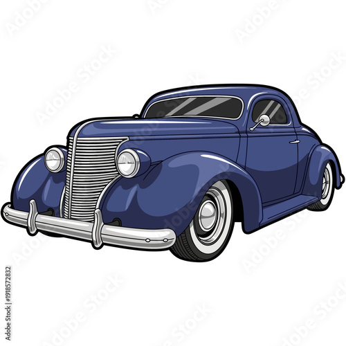 Vintage Blue Coupe Hot Rod Car, Classic Automobile Illustration