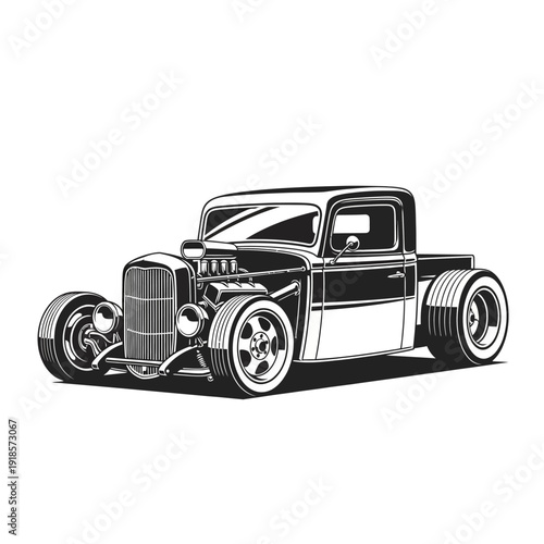 Vintage Hot Rod Truck Illustration - Classic American Muscle Car