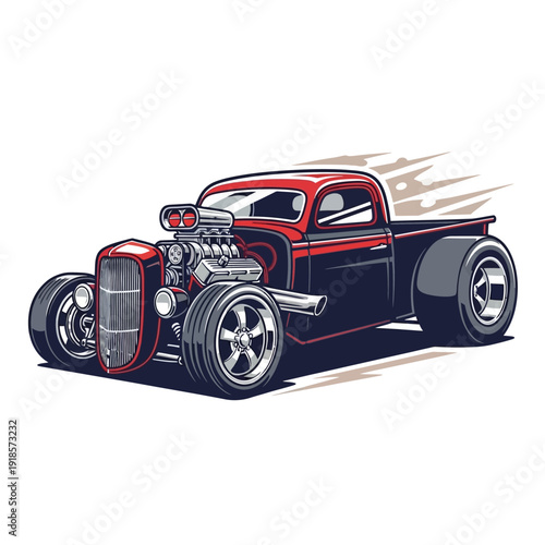 Vintage Hot Rod Pickup Truck with Exposed Engine, Custom Classic Vehicle