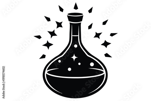 Magical potion bottle exploding with colorful magical energy, a fantasy illustration perfect for game design, spellcasting, or mystical themes.