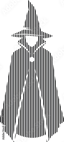 Stylized wizard silhouette wearing a striped cloak and pointy hat