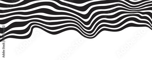 Digital image with a psychedelic stripes Wave design black and white. Optical art background. Texture with wavy, curves lines. Vector illustration