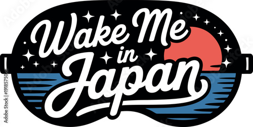 Wake me in japan sleep mask design with sunset and ocean waves