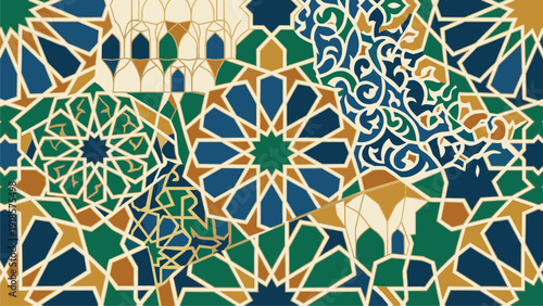 Intricate Islamic Geometric Patterns Seamless Background, Arabesque Design Texture for Decor