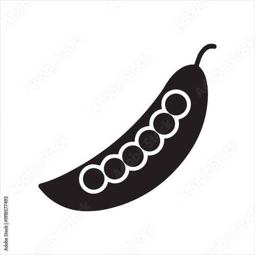 Black filled icon of an open pea pod with seven peas isolated on white background simple illustration