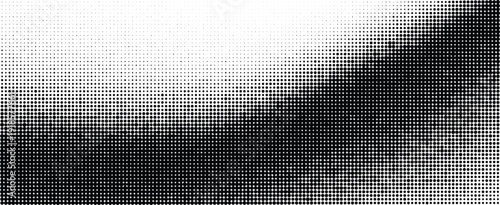 Horizontal halftone dot banner with flowing black gradient wave on clean white background