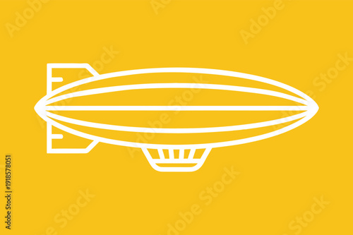 White outline icon of a blimp or airship on a solid yellow background.