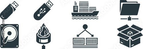 Collection of various data storage and transfer icons