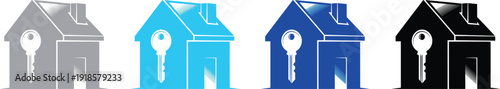 Black house icon with key symbolizing home ownership and real estate