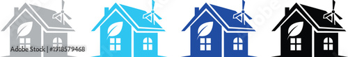 Eco friendly house with windmill and leaf symbol