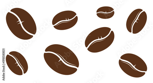 Collection of Coffee Beans Illustration on White Background.