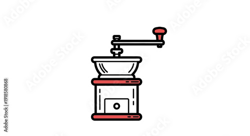 Vintage Coffee Grinder with Red Accents and Handle.