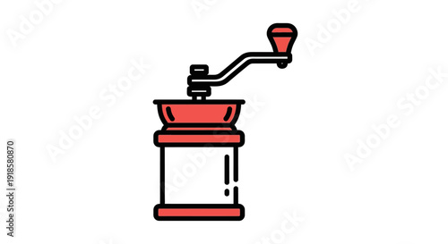 Simple red manual coffee grinder illustration on white background.