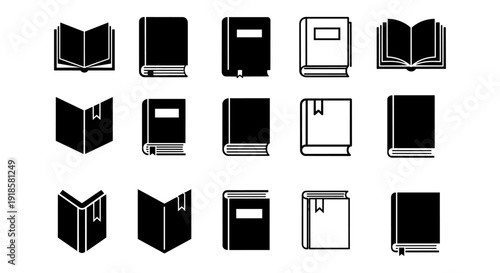 Book Icons Set – Open and Closed Book Vector Collection for Education & Library
