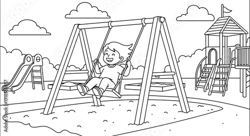 Little girl playing on swing set.