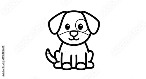 Cute Cartoon Dog Sitting Alone.