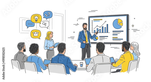 Businessman giving presentation to colleagues.