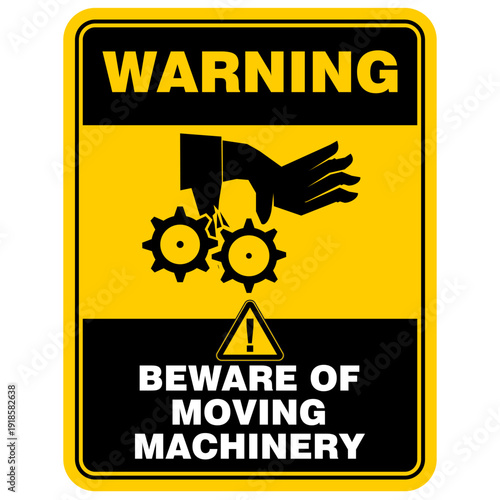 Warning, beware of moving machinery, sign vector