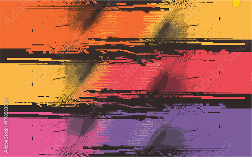 Abstract horizontal stripes with orange, red, and purple glitch effects, Logo design
