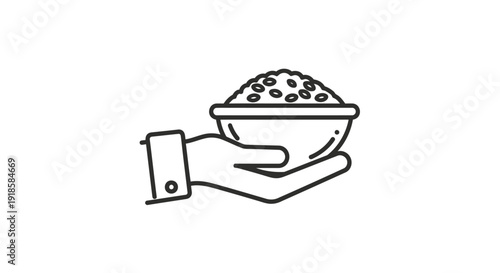 Outline Icon Representing Hand Offering Bowl Full of Grains Food Donation Concept Simple Outline Design