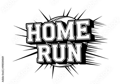 Baseball home run illustration with bold typography and dynamic motion lines