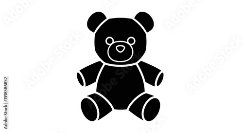 Black Teddy Bear Silhouette Icon, Cute Toy Vector Art