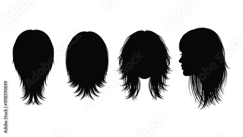Four distinct hairstyles showcasing the versatility of women's hair isolated on white background, Vector