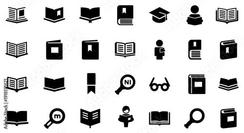 Education & Reading Icons Set – Book, Student, Learning Vector Collection