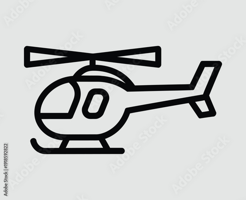 Simple black outline icon of a helicopter on a light grey background, representing air travel and transport.