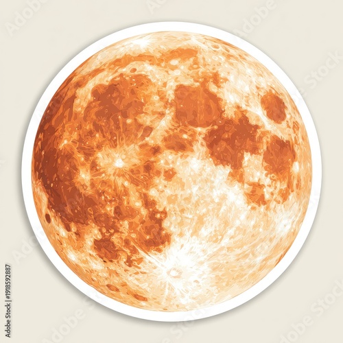 A close-up, detailed view of a full moon, with an orange hue and visible surface craters