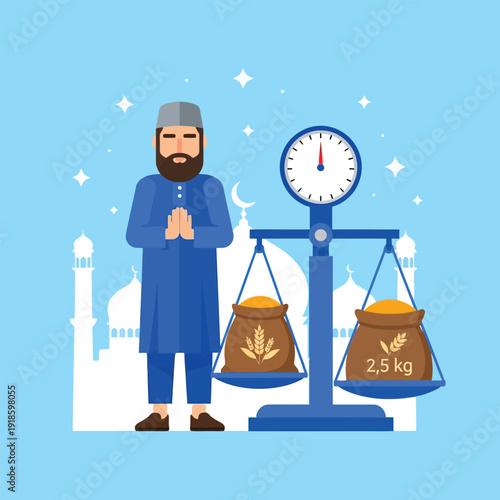 Muslim Man Measuring Zakat Fitr Charity