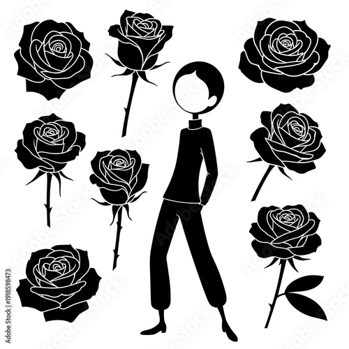 Black Roses with Female Silhouette Illustration