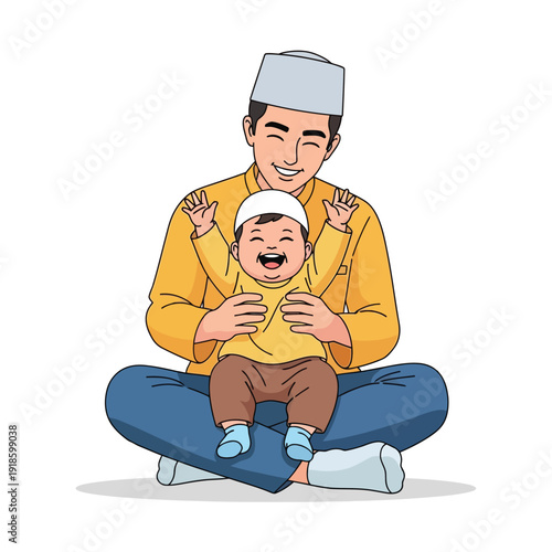 Joyful Muslim Father and Child Bonding Time