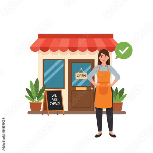 Small Business Owner Welcomes Customers Open Storefront