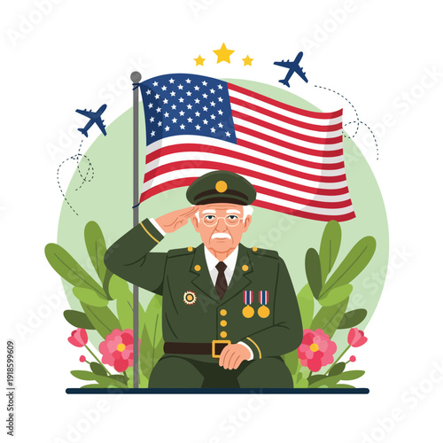 American Veteran Saluting Flag Soldier Honor