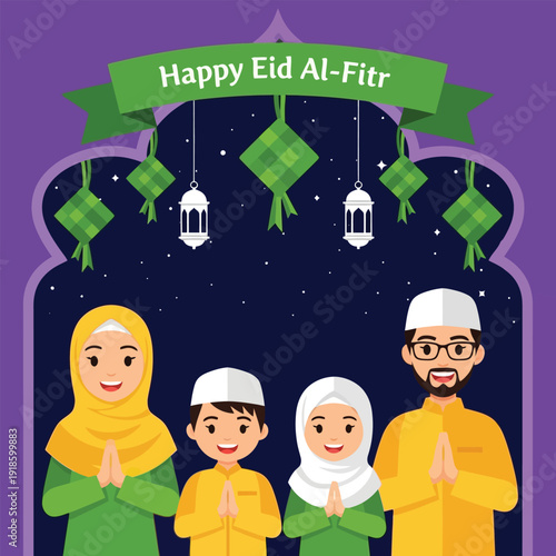 Happy Eid Al Fitr Muslim Family Greeting