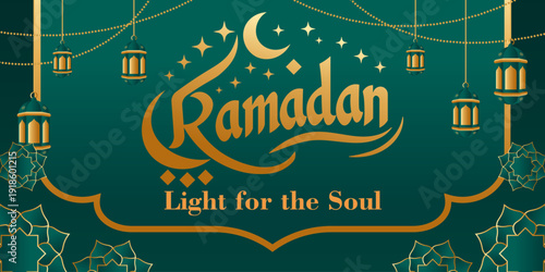 Ramadan Kareem Green and Gold with Mosque Illustration