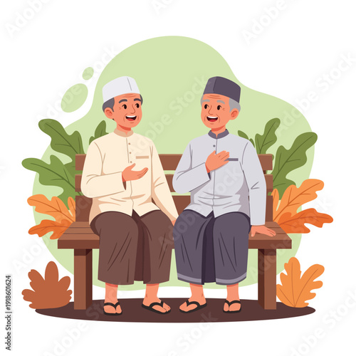 Two Muslim Elders Talking on a Park Bench