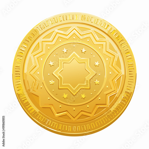 Golden Islamic Coin with Star Pattern and Ornate Design.