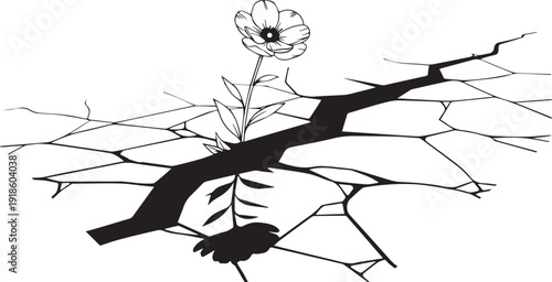 Flower Growing from Cracked Ground: Concept of Resilience, Hope, and Strength in Adversity
