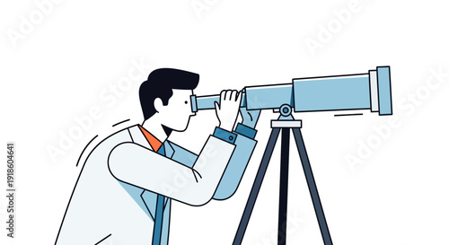 Scientist observing the universe through a telescope