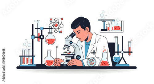 Scientist Examining Sample Under Microscope in Laboratory