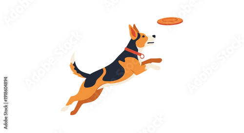 Playful Dog Jumping to Catch Flying Frisbee