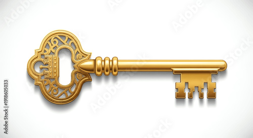 Ornate Golden Key with Detailed Decorative Design