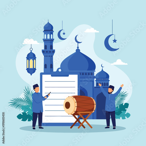 Muslim Men Preparing for Ramadan with Checklist