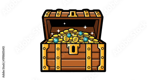 Treasure Chest Full of Gold Coins and Jewels