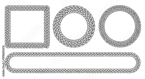 Braided Rope Frames: Square, Circle, Oval, and Horizontal Bar on White