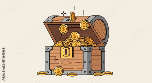 Treasure Chest Overflowing with Gold Coins