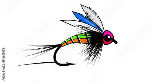 Colorful Fishing Fly Lure, Insect Imitation for Fly Fishing, Isolated on White