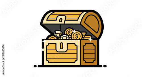 Treasure Chest Filled with Gold Coins and Diamonds